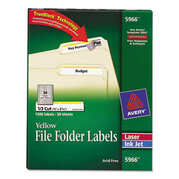 Self-Adhesive Laser/Inkjet File Folder Labels, Yellow Border, 1500/Box