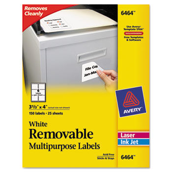 Removable Inkjet/Laser ID Labels, 3-1/3 x 4, White, 150/Pack