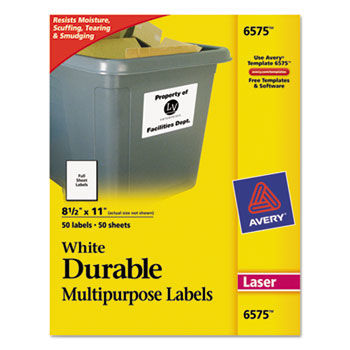 Permanent Durable ID Laser Labels, 8-1/2 x 11, White, 50/Pack