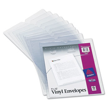 Top-Load Clear Vinyl Envelopes w/Thumb Notch, 9 x 12 Insert Size, 10/Pack