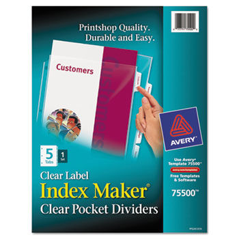 Index Maker Clear Label Three-Hole Punch View Dividers, Letter, 5/Set