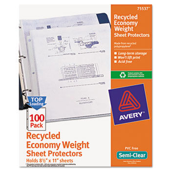 Top-Load Recycled Polypropylene Sheet Protector, Semi-Clear, 100/Box