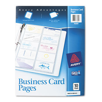 Business Card Binder Pages, 2 x 3 1/2, 20 Cards/Sheet, 10 Pages/Pack