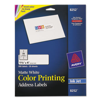 Inkjet Labels for Color Printing, 1-1/3 x 4, Matte White, 280/Pack