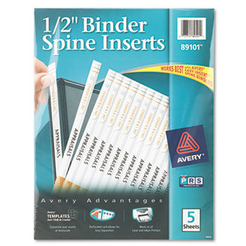 Custom Binder Spine Inserts, 1/2"" Spine Width, 16 Inserts/Sheet, 5 Sheets/Pack