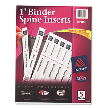 Custom Binder Spine Inserts, 1"" Spine Width, 8 Inserts/Sheet, 5 Sheets/Pack