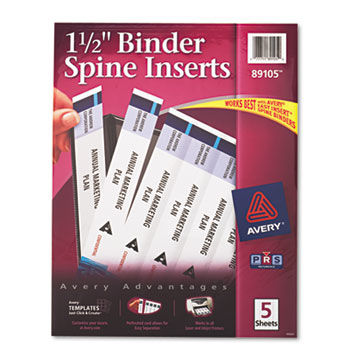 Custom Binder Spine Inserts, 1-1/2"" Spine Width, 5 Inserts/Sheet, 5 Sheets/Pack