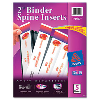 Custom Binder Spine Inserts, 2"" Spine Width, 4 Inserts/Sheet, 5 Sheets/Pack