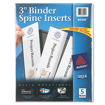 Custom Binder Spine Inserts, 3"" Spine Width, 3 Inserts/Sheet, 5 Sheets/Pack