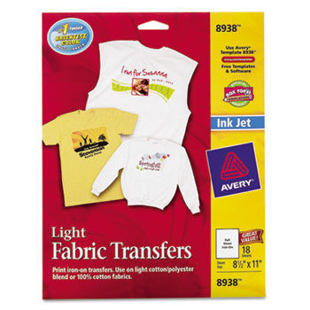 Light Fabric Transfers for Inkjet Printers, 8-1/2 x 11, White, 18/Pack