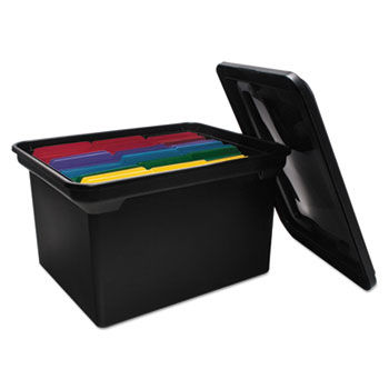 File Tote Storage Box w/Lid , Legal/Letter, Plastic, Black