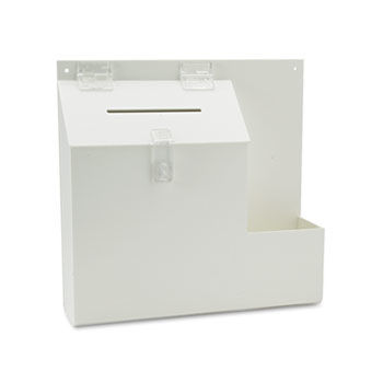 Plastic Suggestion Box with Locking Top, 13 3/4 x 3 5/8 x 13, White