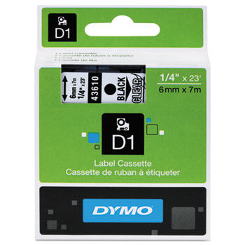 D1 Standard Tape Cartridge for Dymo Label Makers, 1/4in x 23ft, Black on Clear