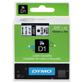 D1 Standard Tape Cartridge for Dymo Label Makers, 3/4in x 23ft, Black on White