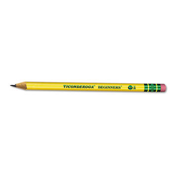 Ticonderoga Beginners Wood Pencil w/Eraser, HB #2, Yellow Barrel, Dozen