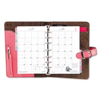 Pink Ribbon Organizer Starter Set w/Leather Binder, 5-1/2 x 8-1/2, Pink/Brown