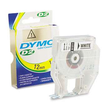 D2 Tape Cassette for Dymo Labelmakers 9000, 6000, PC-10, 1/2in x 32ft, White