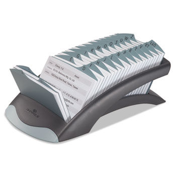 TELINDEX Desk Address Card File Holds 500 4 1/8 x 2 7/8 Cards, Graphite/Black