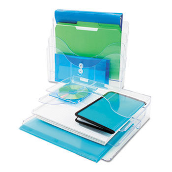 Three-Tier Document Organizer, Plastic, 13 3/8 x 3 1/2 x 11 1/2, Clear