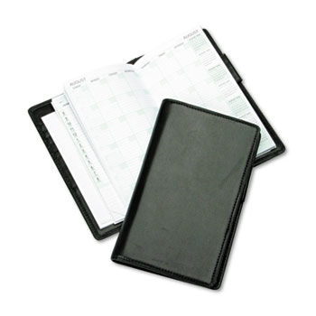 Verona Leather Wirebound Organizer Starter Set, 3-1/2 x 6-1/2, Black