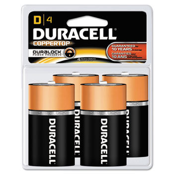 CopperTop Alkaline Batteries with Duralock Power Preserve Technology, D, 4/Pack