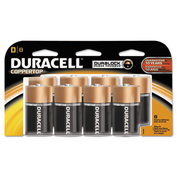 CopperTop Alkaline Batteries with Duralock Power Preserve Technology, D, 8/Pack