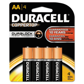 CopperTop Alkaline Batteries with Duralock Power Preserve Technology, AA, 4/Pack