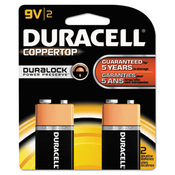 CopperTop Alkaline Batteries with Duralock Power Preserve Technology, 9V, 2/Pack