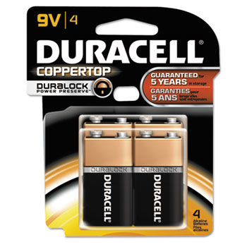 CopperTop Alkaline Batteries with Duralock Power Preserve Technology, 9V, 4/Pack