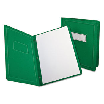 Report Cover, 3 Fasteners, Panel and Border Cover, Letter, Green, 25 per box