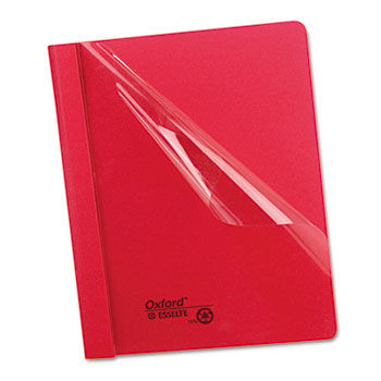 Clear Front Report Cover, 3 Fasteners, Letter, 1/2"" Capacity, Red, 25/Box