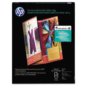 Inkjet Tri-Fold Brochure Paper, 103 Brightness, 48lb, 8-1/2 x 11, White, 100/PK