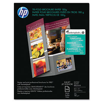 Inkjet Tri-Fold Brochure Paper, 98 Brightness, 48lb, 8-1/2 x 11, White, 100/Pack