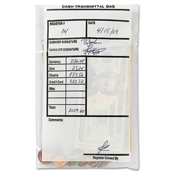 Cash Transmittal Bags, Self-Sealing, 6 x 9, Clear, 500 Bags/Box