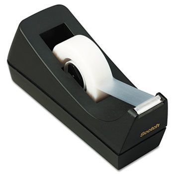 Desktop Tape Dispenser, 1"" Core, Weighted Non-Skid Base, Black