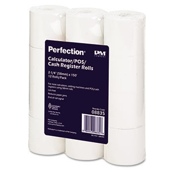 Paper Rolls, One-Ply Cash Register/Add Roll, 2-1/4"" x 150 ft, White, 12/Pack