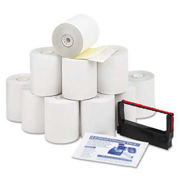 Paper Rolls, Credit Verification Kit, 3"" x 90 ft, White/Canary, 10/Carton