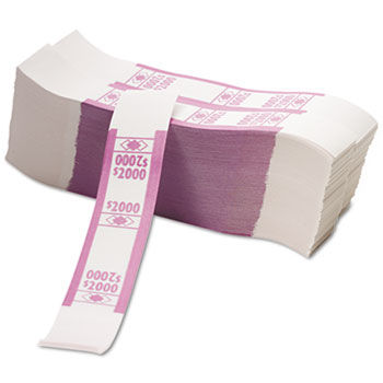 Color-Coded Kraft Currency Straps, $20 Bill, $2000, Self-Adhesive, 1000/Pack