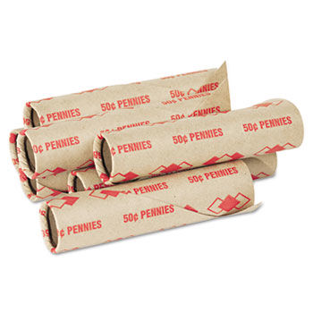 Preformed Tubular Coin Wrappers, Pennies, $.50, 1000 Wrappers/Carton