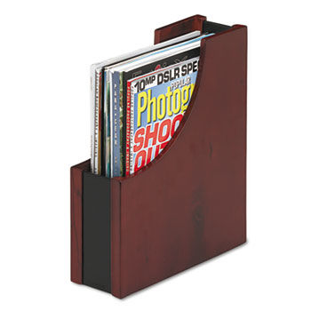 Wood and Faux Leather Magazine File, 3 1/2 x 10 x 11 13/16, Black/Mahogany