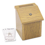 Wood Suggestion Box, Latch Lid Key Lock, 7 3/4 x 7 1/2 x 9 3/4, Oak