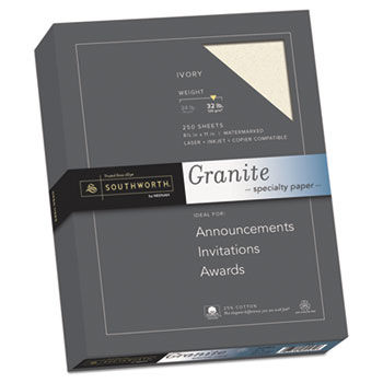 Granite Specialty Paper, Ivory, 32 lbs., 8-1/2 x 11, 25% Cotton, 250/Box