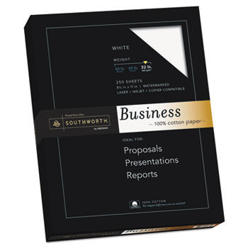 100% Cotton Business Paper, White, 32 lbs., 8-1/2 x 11, 250/Box