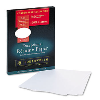 100% Cotton Resume Paper, White, 32 lbs., 8-1/2 x 11, Wove, 100/Box