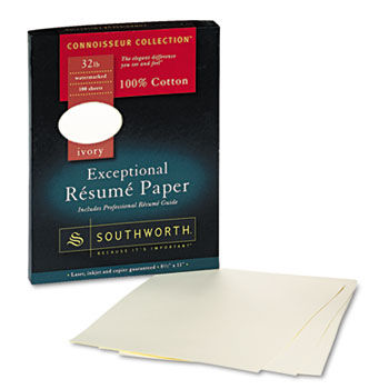 100% Cotton Resume Paper, 32 lbs., 8-1/2 x 11, Ivory, Wove, 100/Box