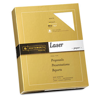 25% Cotton Laser Paper, 20 lbs., 8-1/2 x 11, White, 500/Box