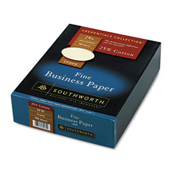 25% Cotton Business Paper, Ivory, 24 lbs., Wove, 8-1/2 x 11,  500/Box, FSC