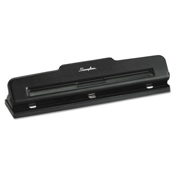 10-Sheet Desktop Three-Hole Adjustable Punch, 9/32"" Holes, Black