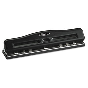 11-Sheet Desktop Punch, Seven-Hole Punch, 9/32"" Holes, Black/Chrome