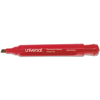 Permanent Markers, Chisel Tip, Red, Dozen